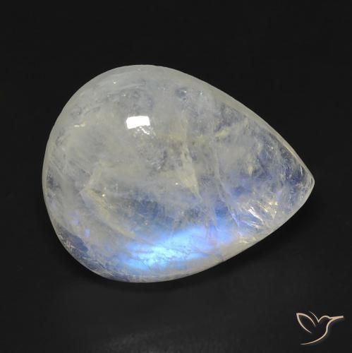 Pierre de lune arc-en-ciel Blanc bleuâtre naturelle En forme de poire, 9.08 ct, Transparent