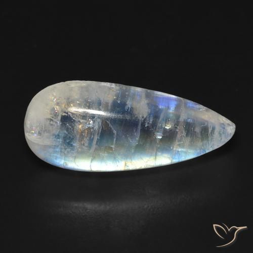 7.01ct Naturel Blanc bleuâtre Pierre de lune arc-en-ciel, En forme de poire, Transparent