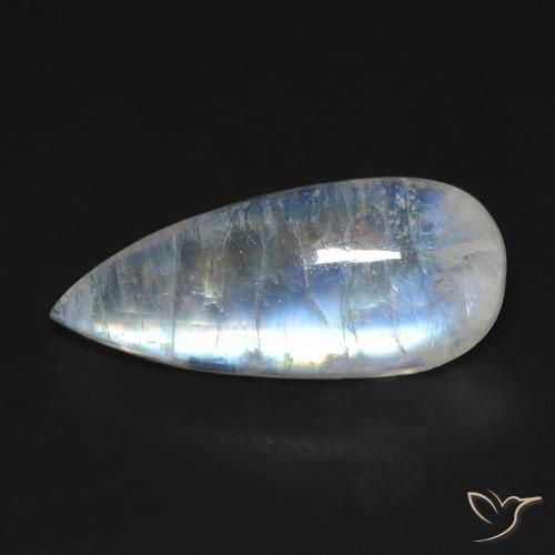 Pierre de lune arc-en-ciel Blanc bleuâtre naturelle En forme de poire, 7.01 ct, Transparent