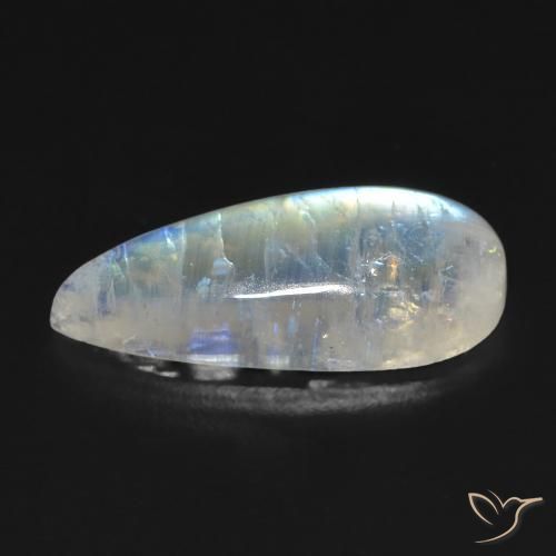 Pierre de lune arc-en-ciel Blanc bleuâtre naturelle En forme de poire, 7.01 ct, Transparent