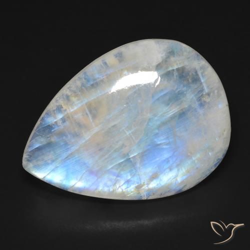 17.01ct Naturel Blanc bleuâtre Pierre de lune arc-en-ciel, En forme de poire, Transparent