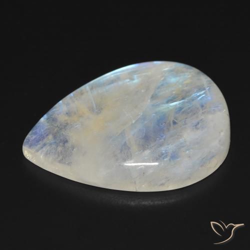 Pierre de lune arc-en-ciel Blanc bleuâtre naturelle En forme de poire, 17.01 ct, Transparent