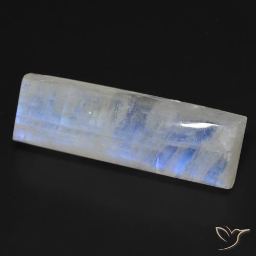 Pierre de lune arc-en-ciel Blanc bleuâtre naturelle Baquette, 32.48 ct, Transparent