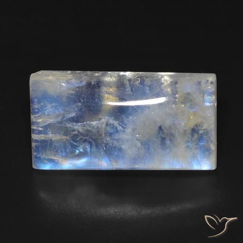 12.81ct Naturel Blanc bleuâtre Pierre de lune arc-en-ciel, Baquette, Transparent