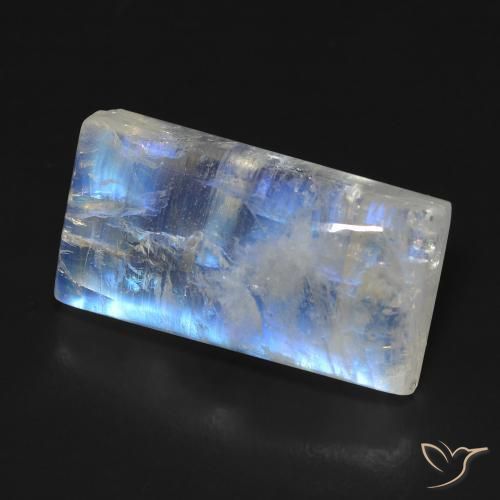 Pierre de lune arc-en-ciel Blanc bleuâtre naturelle Baquette, 12.81 ct, Transparent