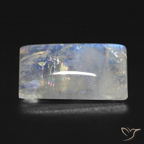 Pierre de lune arc-en-ciel Blanc bleuâtre naturelle Baquette, 12.81 ct, Transparent