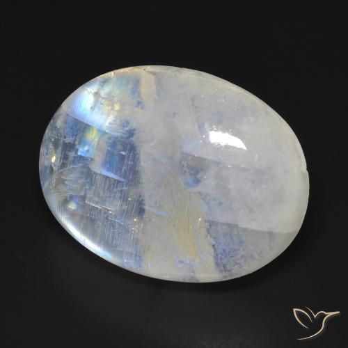 Pierre de lune arc-en-ciel Blanc bleuâtre naturelle ovale, 20.42 ct, Transparent
