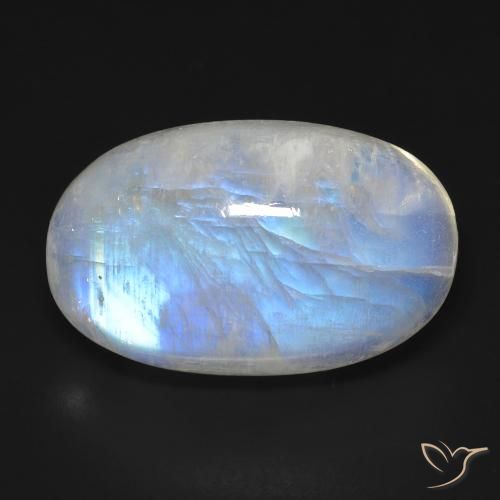 19.40ct Naturel Blanc bleuâtre Pierre de lune arc-en-ciel, ovale, Transparent
