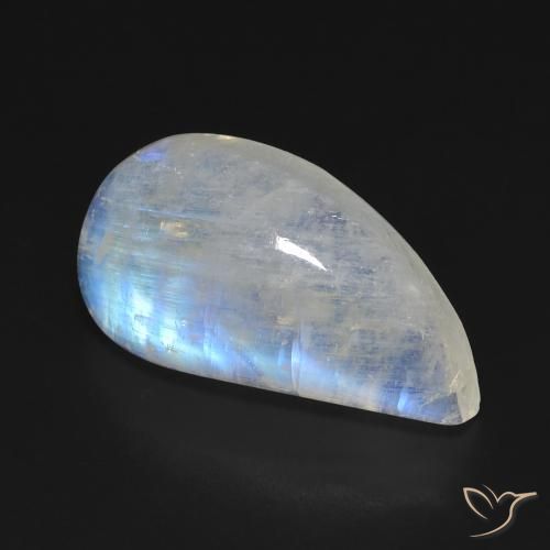 Pierre de lune arc-en-ciel Blanc bleuâtre naturelle Fantaisie, 11.64 ct, Transparent