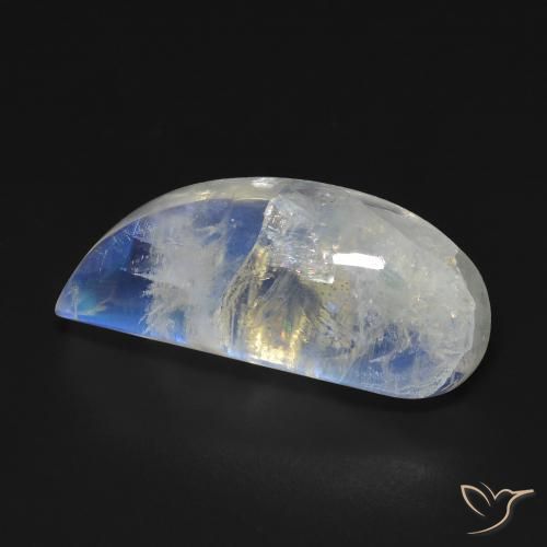 Pierre de lune arc-en-ciel Blanc bleuâtre naturelle Fantaisie, 12.85 ct, Transparent