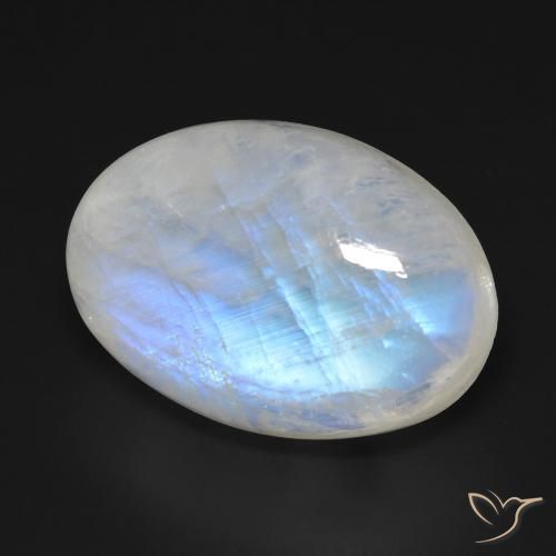 Pierre de lune arc-en-ciel Blanc bleuâtre naturelle ovale, 20.54 ct, Transparent
