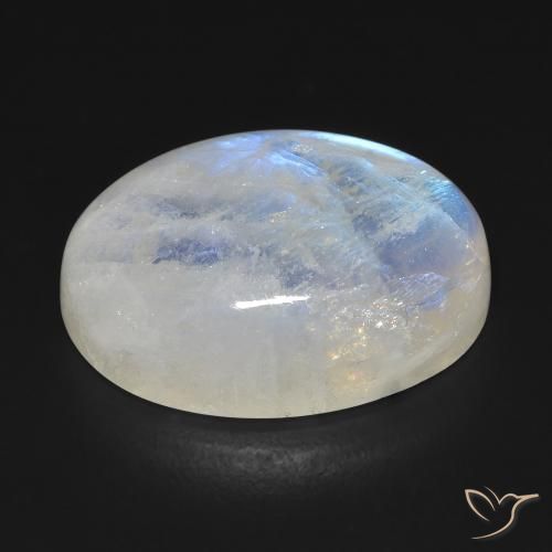 Pierre de lune arc-en-ciel Blanc bleuâtre naturelle ovale, 20.54 ct, Transparent