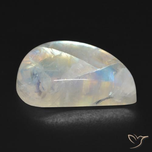Pierre de lune arc-en-ciel Blanc bleuâtre naturelle Fantaisie, 16.69 ct, Transparent