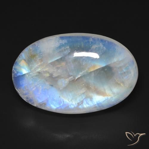 23.30ct Naturel Blanc bleuâtre Pierre de lune arc-en-ciel, ovale, Opaque