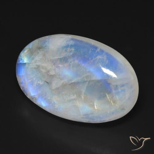 Pierre de lune arc-en-ciel Blanc bleuâtre naturelle ovale, 23.30 ct, Opaque