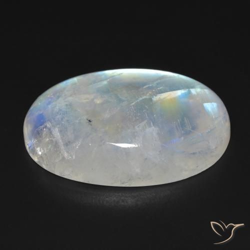 Pierre de lune arc-en-ciel Blanc bleuâtre naturelle ovale, 23.30 ct, Opaque