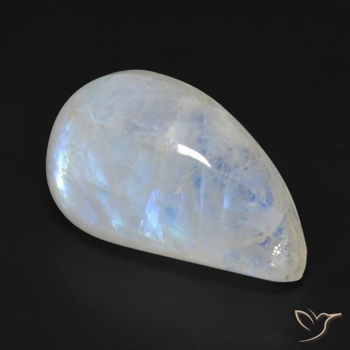 Pierre de lune arc-en-ciel Blanc bleuâtre naturelle Fantaisie, 15.63 ct, Transparent