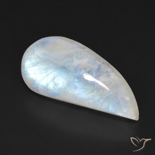 Pierre de lune arc-en-ciel Blanc bleuâtre naturelle Fantaisie, 13.85 ct, Transparent