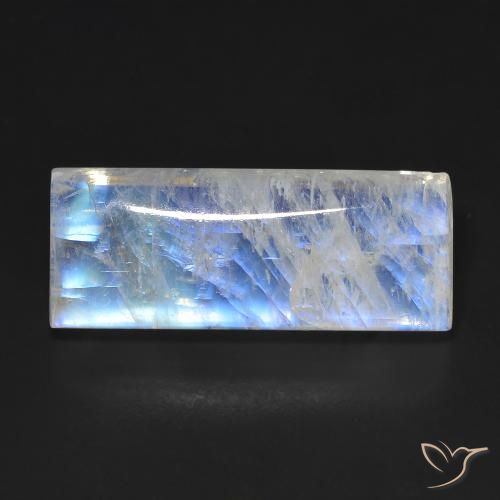 14.66ct Naturel Blanc bleuâtre Pierre de lune arc-en-ciel, Baquette, Transparent