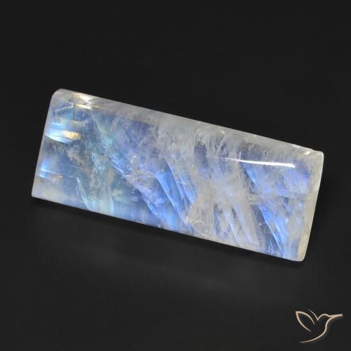 Pierre de lune arc-en-ciel Blanc bleuâtre naturelle Baquette, 14.66 ct, Transparent