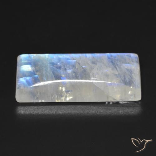 Pierre de lune arc-en-ciel Blanc bleuâtre naturelle Baquette, 14.66 ct, Transparent