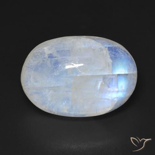 10.75ct Naturel Blanc bleuâtre Pierre de lune arc-en-ciel, ovale, Transparent