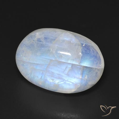 Pierre de lune arc-en-ciel Blanc bleuâtre naturelle ovale, 10.75 ct, Transparent