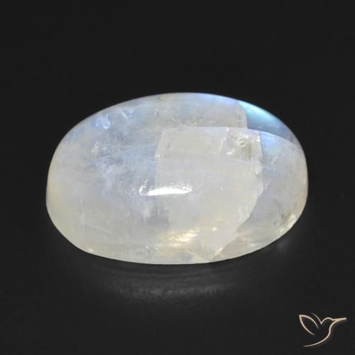Pierre de lune arc-en-ciel Blanc bleuâtre naturelle ovale, 10.75 ct, Transparent