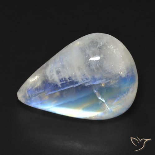 14.55ct Naturel Blanc bleuâtre Pierre de lune arc-en-ciel, En forme de poire, Transparent