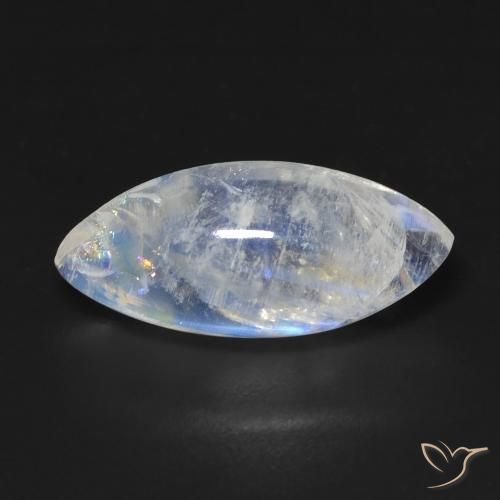 7.19ct Naturel Blanc bleuâtre Pierre de lune arc-en-ciel, Marquise, Transparent