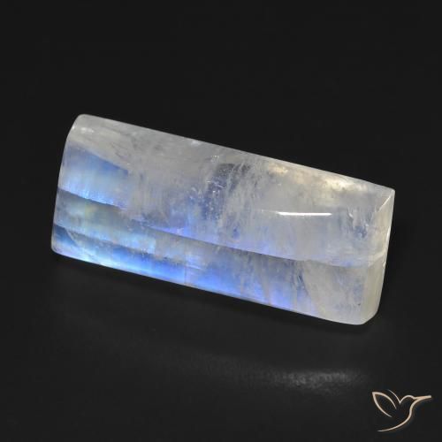 Pierre de lune arc-en-ciel Blanc bleuâtre naturelle Baquette, 14.85 ct, Transparent