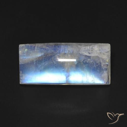 Pierre de lune arc-en-ciel Blanc bleuâtre naturelle Baquette, 5.90 ct, Transparent