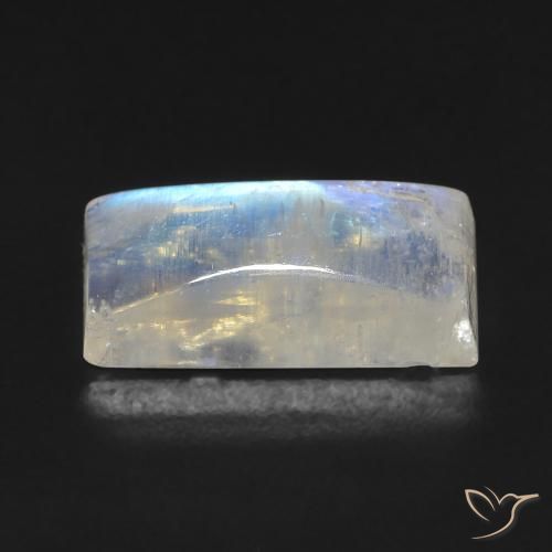Pierre de lune arc-en-ciel Blanc bleuâtre naturelle Baquette, 5.90 ct, Transparent