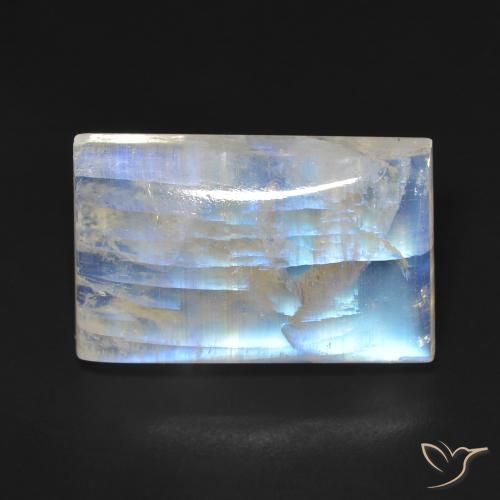 Pierre de lune arc-en-ciel Blanc bleuâtre naturelle Baquette, 17.69 ct, Transparent