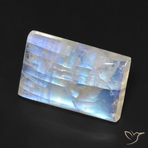 Pierre de lune arc-en-ciel Blanc bleuâtre naturelle Baquette, 17.69 ct, Transparent
