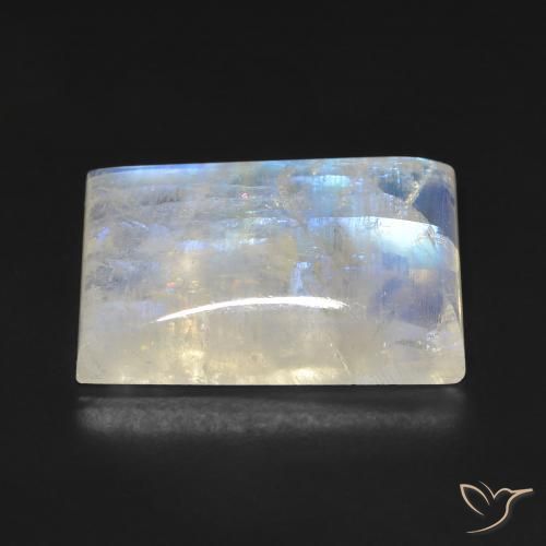 Pierre de lune arc-en-ciel Blanc bleuâtre naturelle Baquette, 17.69 ct, Transparent