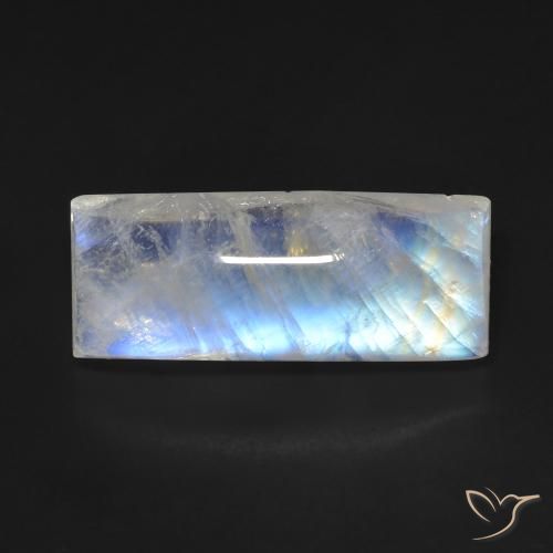 11.09ct Naturel Blanc bleuâtre Pierre de lune arc-en-ciel, Baquette, Transparent