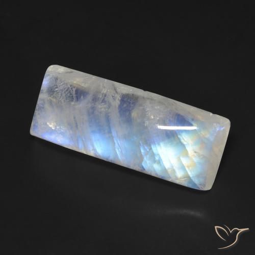 Pierre de lune arc-en-ciel Blanc bleuâtre naturelle Baquette, 11.09 ct, Transparent