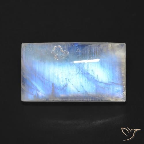 11.68ct Naturel Blanc bleuâtre Pierre de lune arc-en-ciel, Baquette, Transparent