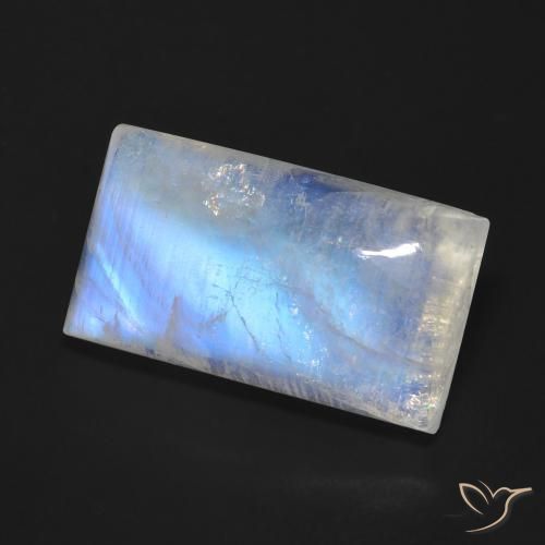 Pierre de lune arc-en-ciel Blanc bleuâtre naturelle Baquette, 11.68 ct, Transparent