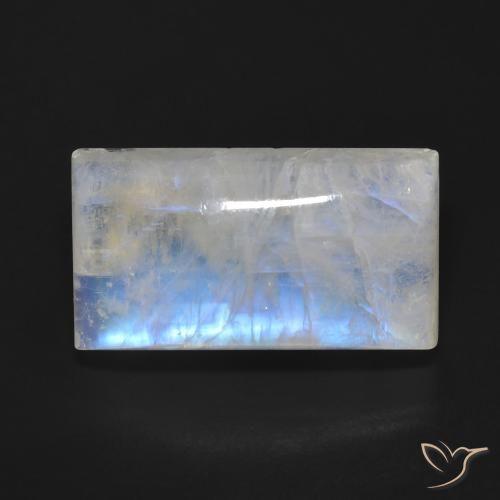 15.37ct Naturel Blanc bleuâtre Pierre de lune arc-en-ciel, Baquette, Transparent