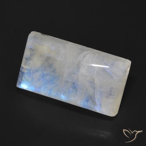 Pierre de lune arc-en-ciel Blanc bleuâtre naturelle Baquette, 15.37 ct, Transparent