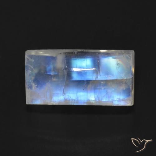 Pierre de lune arc-en-ciel Blanc bleuâtre naturelle Baquette, 7.06 ct, Transparent