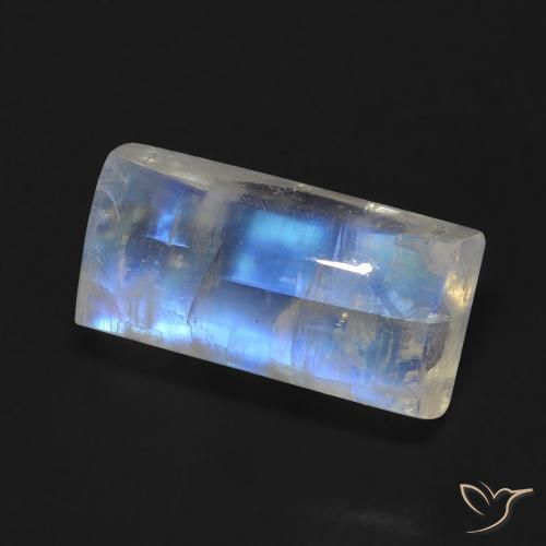 Pierre de lune arc-en-ciel Blanc bleuâtre naturelle Baquette, 7.06 ct, Transparent