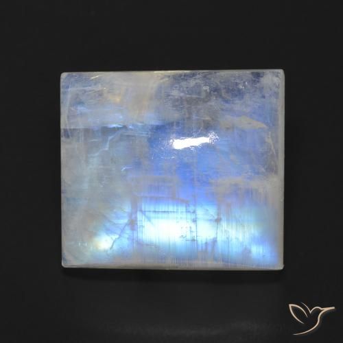 13.64ct Naturel Blanc bleuâtre Pierre de lune arc-en-ciel, Baquette, Transparent