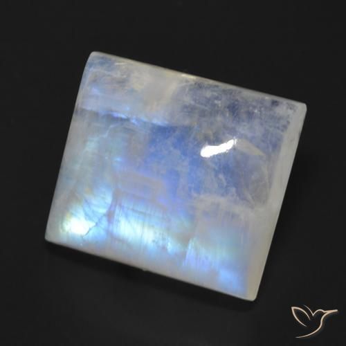 Pierre de lune arc-en-ciel Blanc bleuâtre naturelle Baquette, 13.64 ct, Transparent