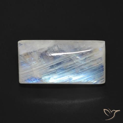 9.27ct Naturel Blanc bleuâtre Pierre de lune arc-en-ciel, Baquette, Transparent