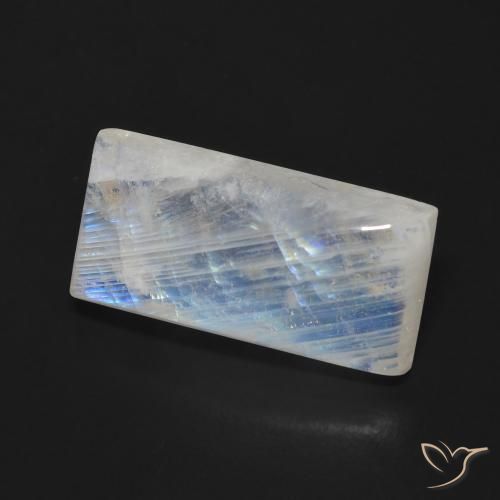 Pierre de lune arc-en-ciel Blanc bleuâtre naturelle Baquette, 9.27 ct, Transparent