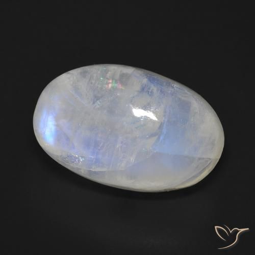 Pierre de lune arc-en-ciel Blanc bleuâtre naturelle ovale, 19.49 ct, Opaque