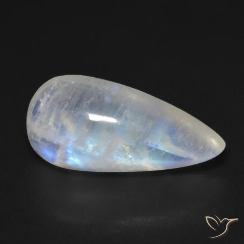 Pierre de lune arc-en-ciel Blanc bleuâtre naturelle En forme de poire, 8.48 ct, Transparent